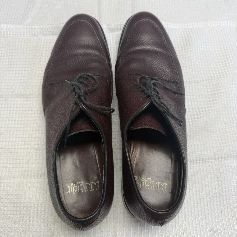 E.T. Wright Oxblood Pebble Grain Calfskin Apron Toe Derby Shoes Italy 13B